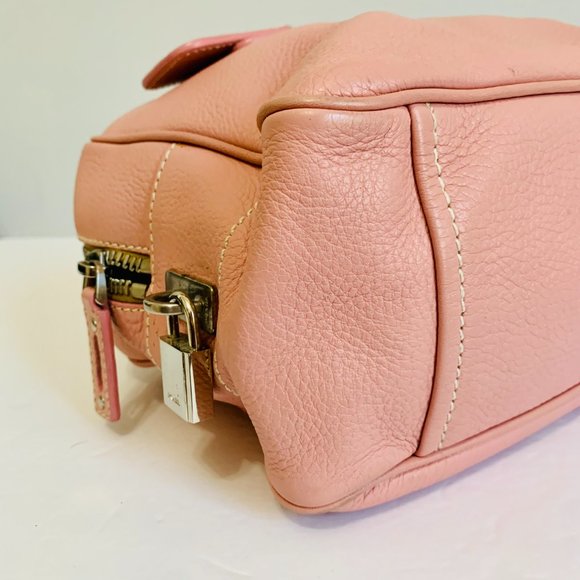 PRADA PINK PEBBLED LEATHER SATCHEL BAG WITH LOCK AND KEY Y2K - Picture 11 of 15